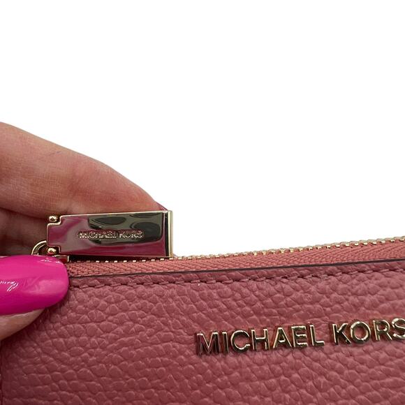 Michael Kors Jet Set Small Pebbled Leather Wristlet Card Coin Case Rose Gold - Picture 7 of 15